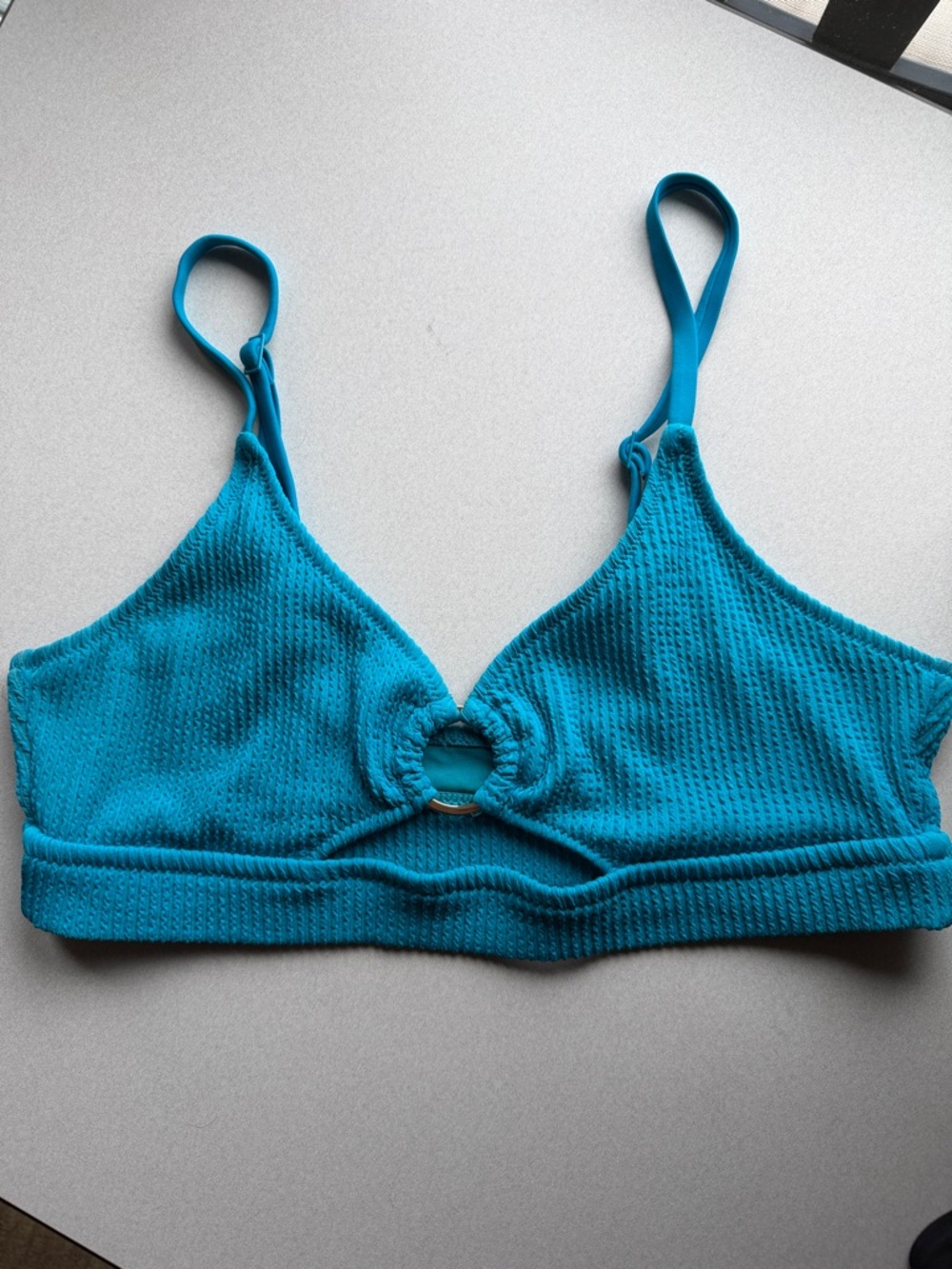 aerie Teal Ring-Front Textured Bikini Top